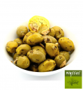 Grüne Oliven mit Zitrone und Knoblauch